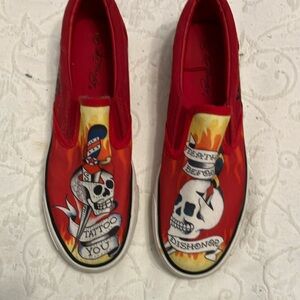 Red Ed Hardy Slip-On  Sneakers